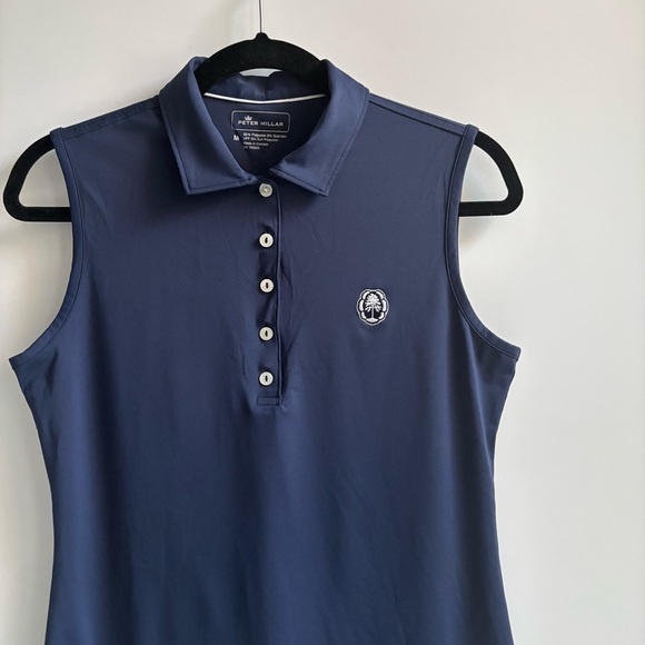 Peter Millar Golf Banded Sport Sleeveless Button Golf Shirts in Navy Blue Medium - Picture 3 of 17